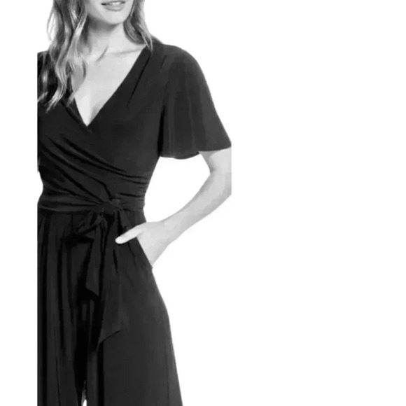 HARPER ROSE black wrap palazzo wide leg V-neck jumpsuit women’s size large - Picture 3 of 10